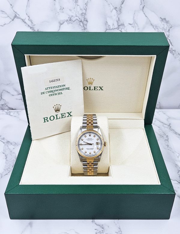 Mens Steel & Gold Rolex Datejust with White Diamond Dial - Box & Papers. - Image 6