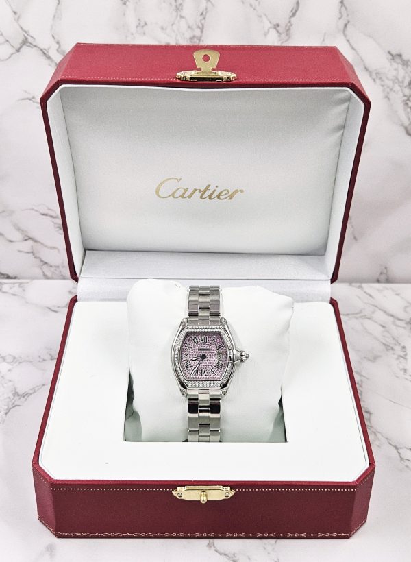 Ladies Cartier Roadster with Pave Pink Diamond Dial VVS Diamond Bezel – Cartier Box. - Image 6