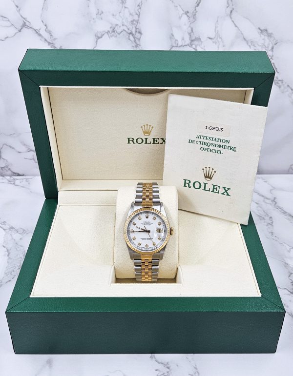 Mens Steel & Gold Rolex Datejust with White Diamond Dial - Box & Papers. - Image 7