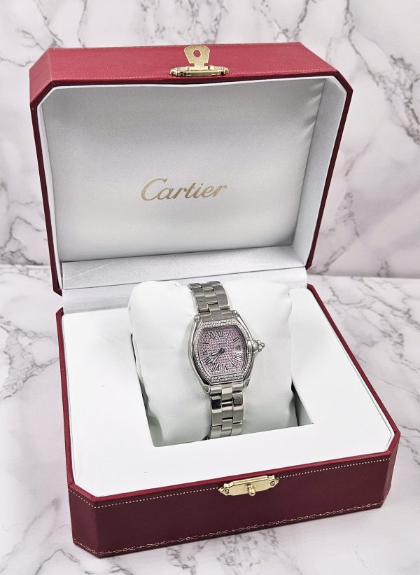 Ladies Cartier Roadster with Pave Pink Diamond Dial VVS Diamond Bezel – Cartier Box. - Image 7