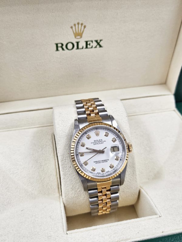 Mens Steel & Gold Rolex Datejust with White Diamond Dial - Box & Papers. - Image 8