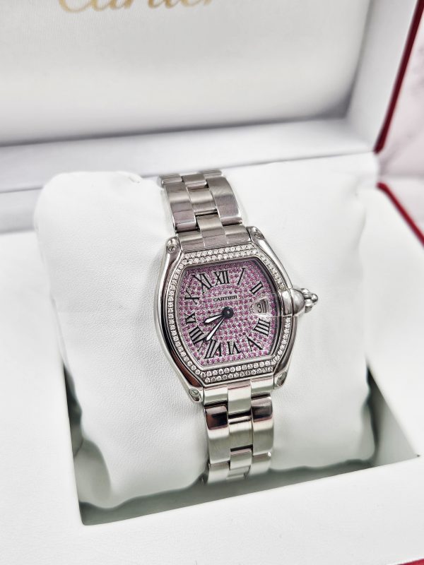 Ladies Cartier Roadster with Pave Pink Diamond Dial VVS Diamond Bezel – Cartier Box. - Image 8