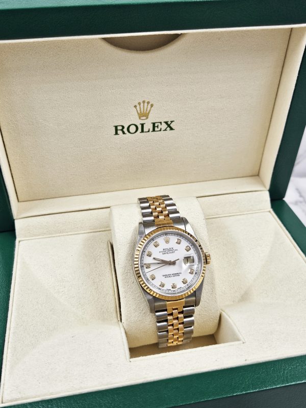 Mens Steel & Gold Rolex Datejust with White Diamond Dial - Box & Papers. - Image 9