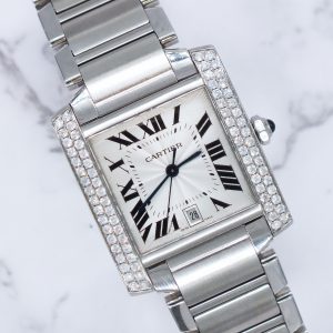 Gents Cartier Tank Francaise with VVS Diamond Bezel - Boxed.