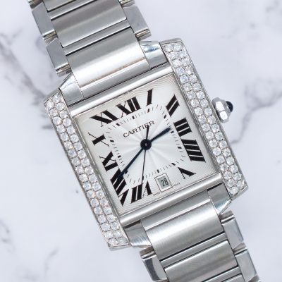Gents Cartier Tank Francaise with VVS Diamond Bezel - Boxed.