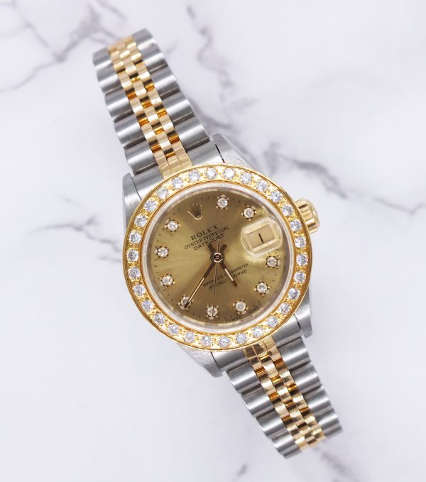 Ladies Rolex Datejust with Factory Diamond Dial & Diamond Bezel – BOX & PAPERS