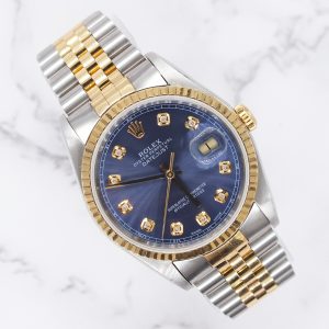 Men's Steel & 18ct Gold Rolex Datejust with Blue Diamond Dial - Box and Papers.