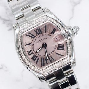 Ladies Cartier Roadster with Pink Dial VVS Diamond Bezel - Boxed - MINT
