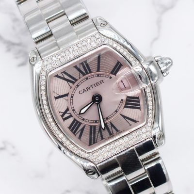 Ladies Cartier Roadster with Pink Dial VVS Diamond Bezel - Boxed - MINT
