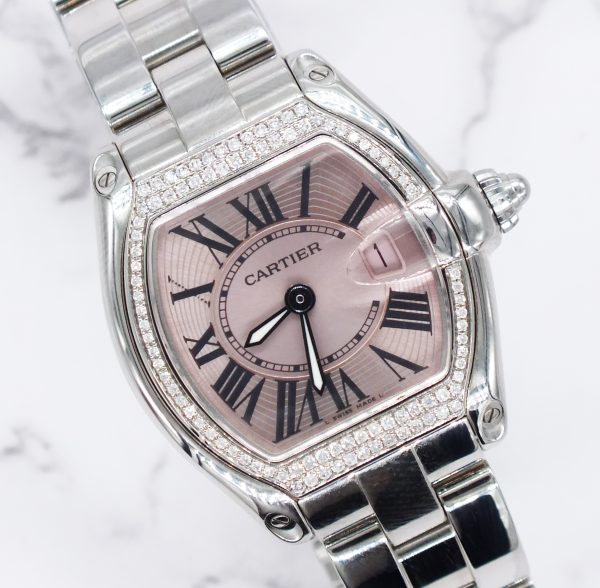 Ladies Cartier Roadster with Pink Dial VVS Diamond Bezel - Boxed - MINT