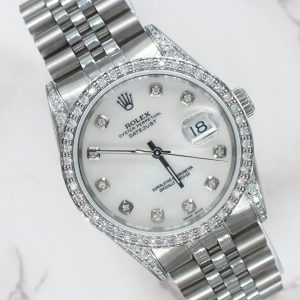 Gents Rolex Datejust 36mm with White MOP Diamond Dial, Diamond Bezel & Shoulders