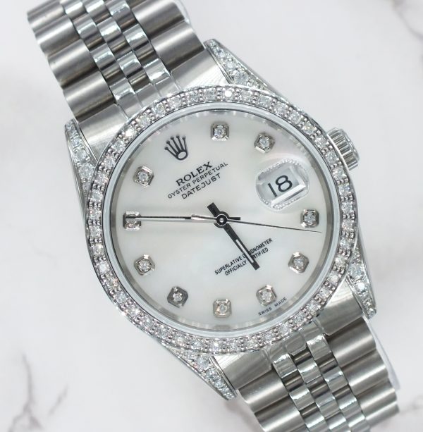 Gents Rolex Datejust 36mm with White MOP Diamond Dial, Diamond Bezel & Shoulders