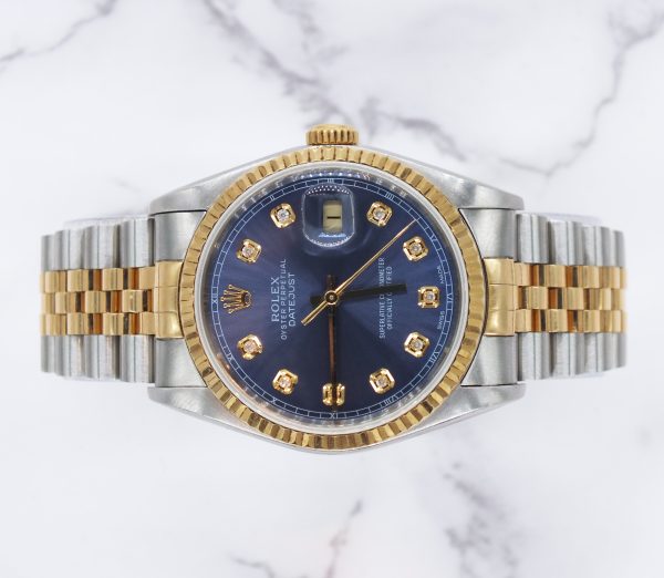 Mens Rolex Datejust in Steel & Gold with Blue Diamond Dial - Box / Papers. - Image 2