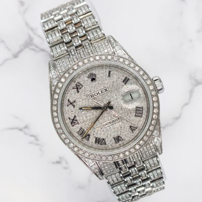 Mens Rolex Datejust with Full Diamond Dial, Bezel, Shoulders and Bracelet!