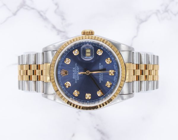 Men's Steel & 18ct Gold Rolex Datejust with Blue Diamond Dial - Box and Papers. - Image 3