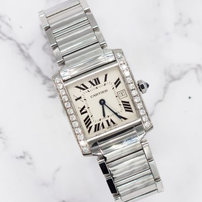 Mid Size Cartier Tank Francaise 2465 with VVS Diamond Bezel - Boxed.
