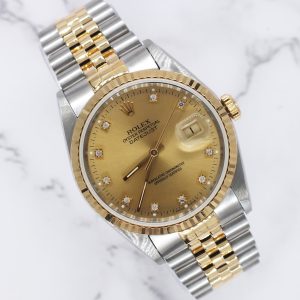 Stunning Gents Rolex Datejust 16233 - Factory Diamond Dial Box & Papers - MINT!