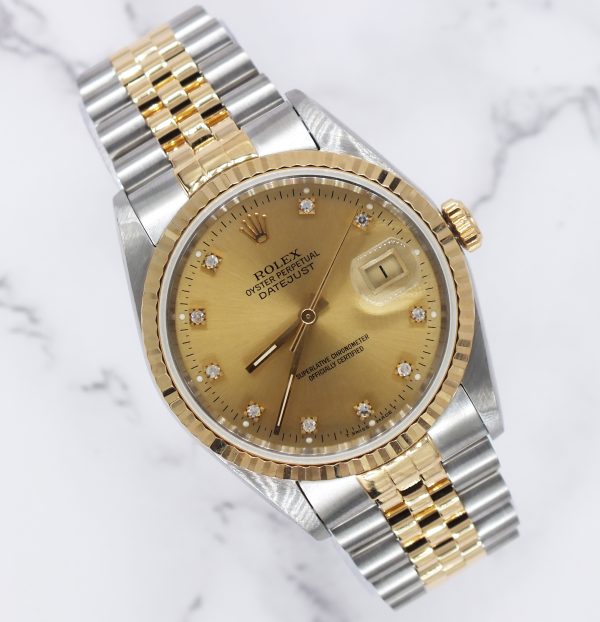Stunning Gents Rolex Datejust 16233 - Factory Diamond Dial Box & Papers - MINT!