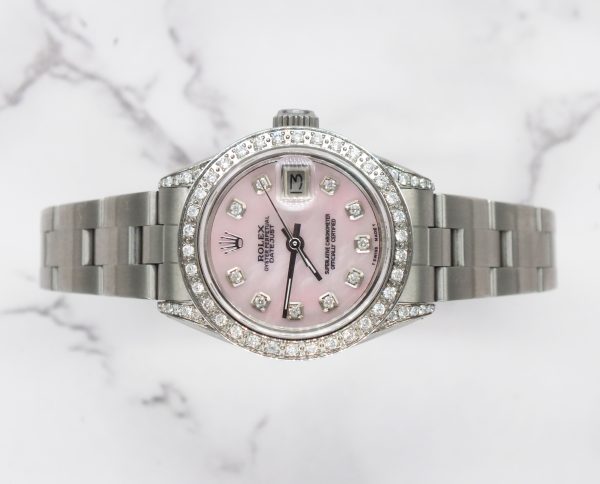 Ladies 26mm Rolex Datejust with Pink MOP Diamond Dial, Bezel & Shoulders. - Image 2
