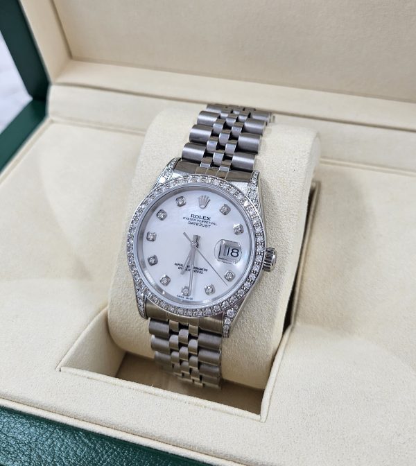 Gents Rolex Datejust 36mm with White MOP Diamond Dial, Diamond Bezel & Shoulders - Image 9