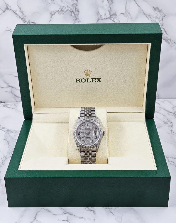 Mens Rolex Datejust with Full Diamond Dial, Bezel, Shoulders and Bracelet! - Image 9
