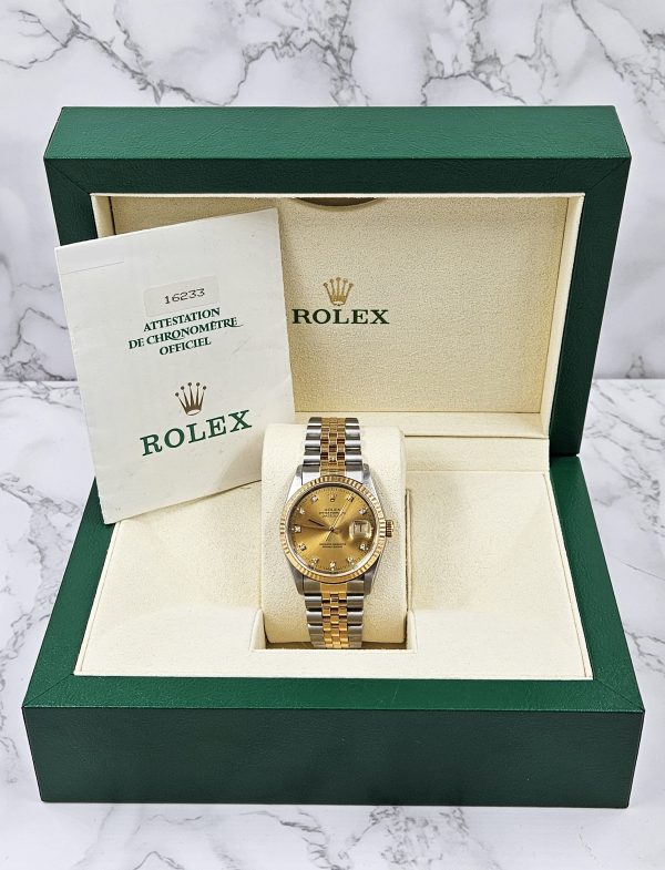 Stunning Gents Rolex Datejust 16233 - Factory Diamond Dial Box & Papers - MINT! - Image 6