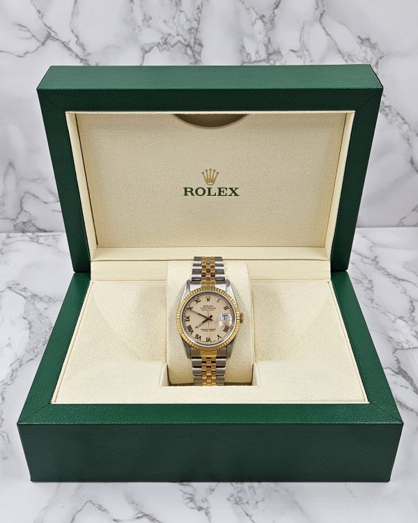 Gents Steel & Gold Rolex Datejust Factory Ivory Roman Numeral Dial Box & Papers. - Image 8