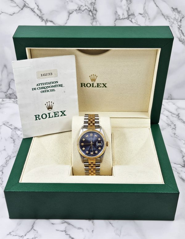 Men's Steel & 18ct Gold Rolex Datejust with Blue Diamond Dial - Box and Papers. - Image 9