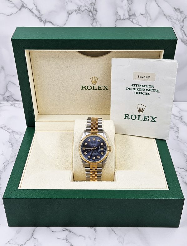Men's Steel & 18ct Gold Rolex Datejust with Blue Diamond Dial - Box and Papers. - Image 10