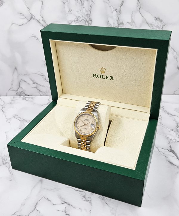 Gents Steel & Gold Rolex Datejust Factory Ivory Roman Numeral Dial Box & Papers. - Image 10