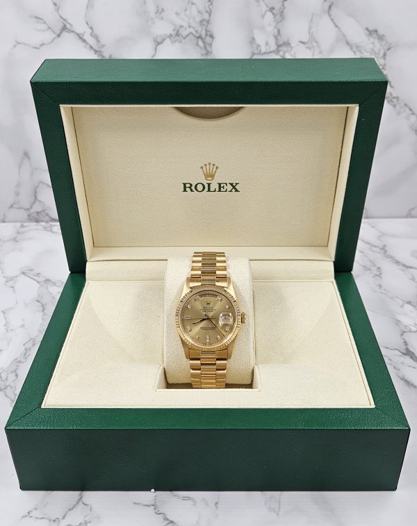 Rolex Day Date with Factory Champagne Diamond Dial - Box and Papers. - Image 6