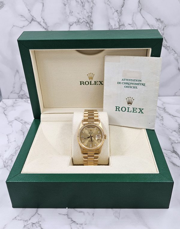 Rolex Day Date with Factory Champagne Diamond Dial - Box and Papers. - Image 8