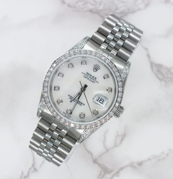 Gents Rolex Datejust 36mm with White MOP Diamond Dial, Diamond Bezel & Shoulders - Image 4