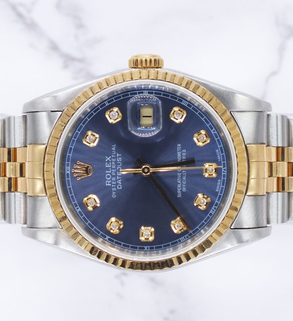 Men's Steel & 18ct Gold Rolex Datejust with Blue Diamond Dial - Box and Papers. - Image 4