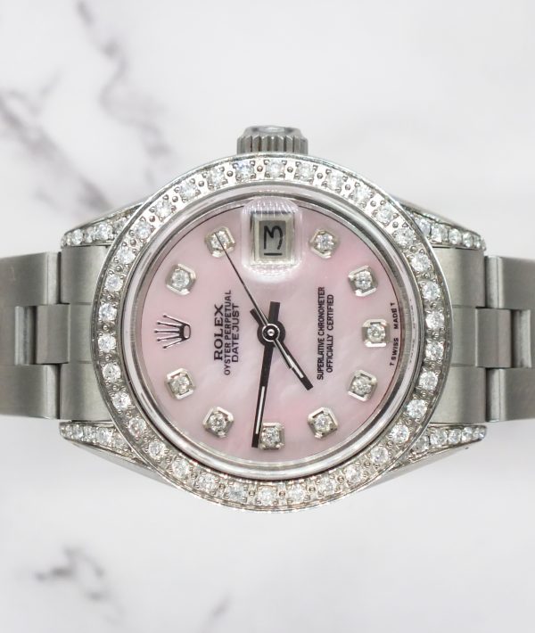 Ladies 26mm Rolex Datejust with Pink MOP Diamond Dial, Bezel & Shoulders. - Image 3