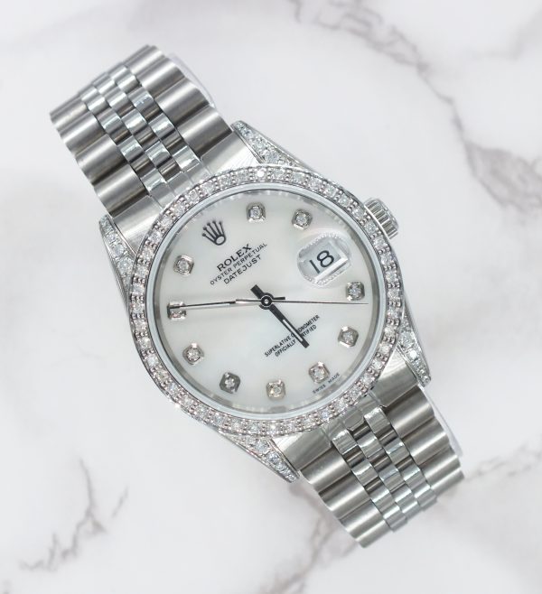Gents Rolex Datejust 36mm with White MOP Diamond Dial, Diamond Bezel & Shoulders - Image 5