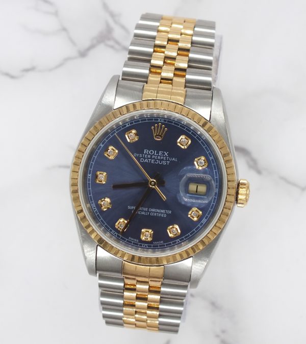 Mens Rolex Datejust in Steel & Gold with Blue Diamond Dial - Box / Papers. - Image 4