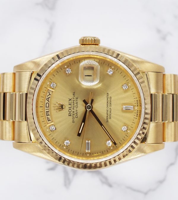 Rolex Day Date with Factory Champagne Diamond Dial - Box and Papers. - Image 3