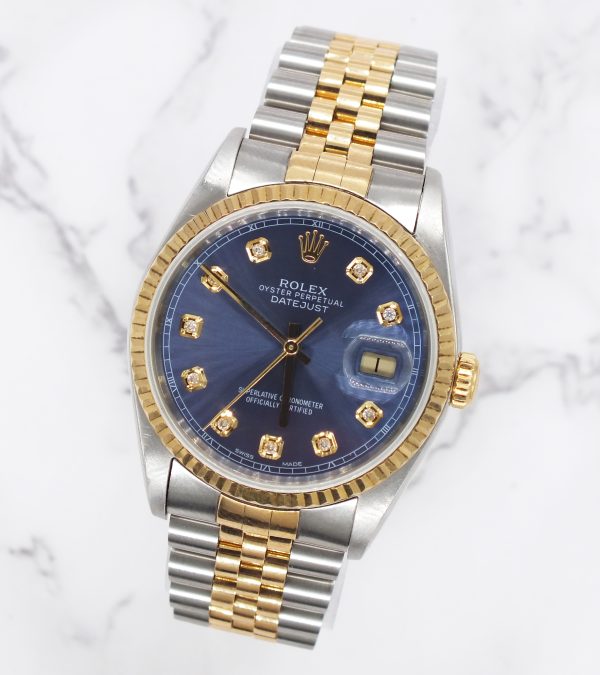 Men's Steel & 18ct Gold Rolex Datejust with Blue Diamond Dial - Box and Papers. - Image 5