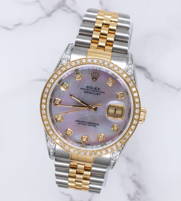 Mens Rolex Datejust 'Fully Loaded' with PINK MOP Diamond Dial, Bezel & Shoulder - Image 4