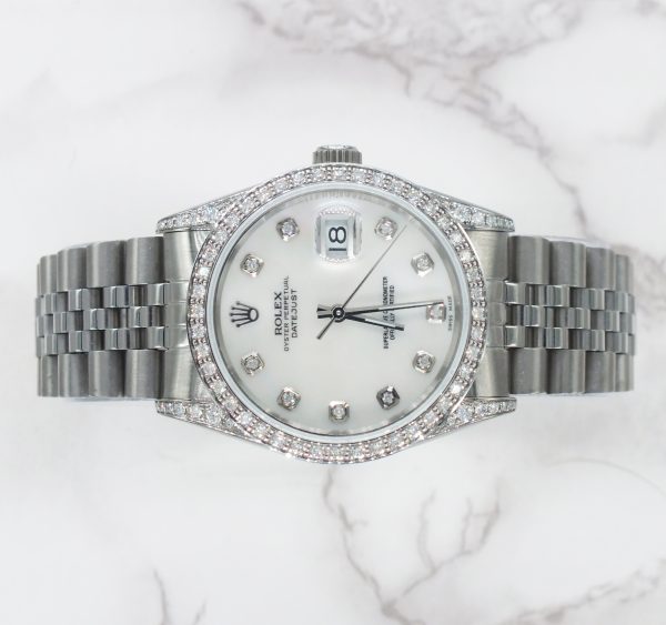 Gents Rolex Datejust 36mm with White MOP Diamond Dial, Diamond Bezel & Shoulders - Image 2