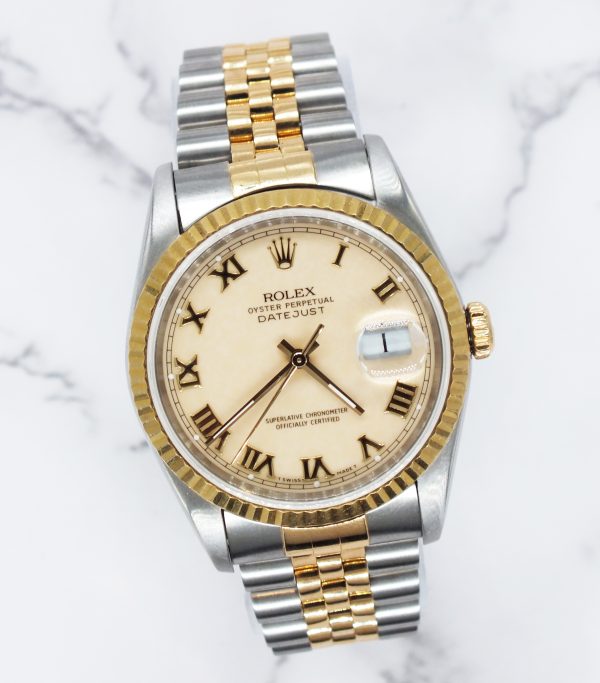 Gents Steel & Gold Rolex Datejust Factory Ivory Roman Numeral Dial Box & Papers. - Image 5
