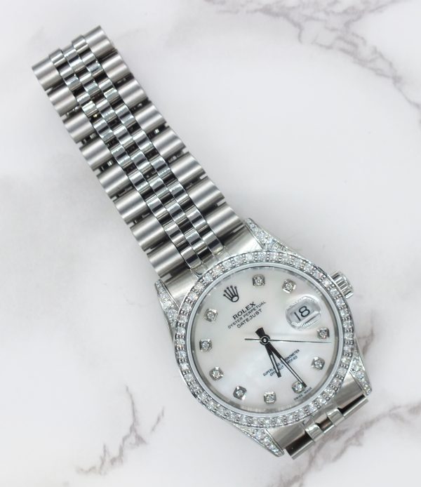 Gents Rolex Datejust 36mm with White MOP Diamond Dial, Diamond Bezel & Shoulders - Image 6