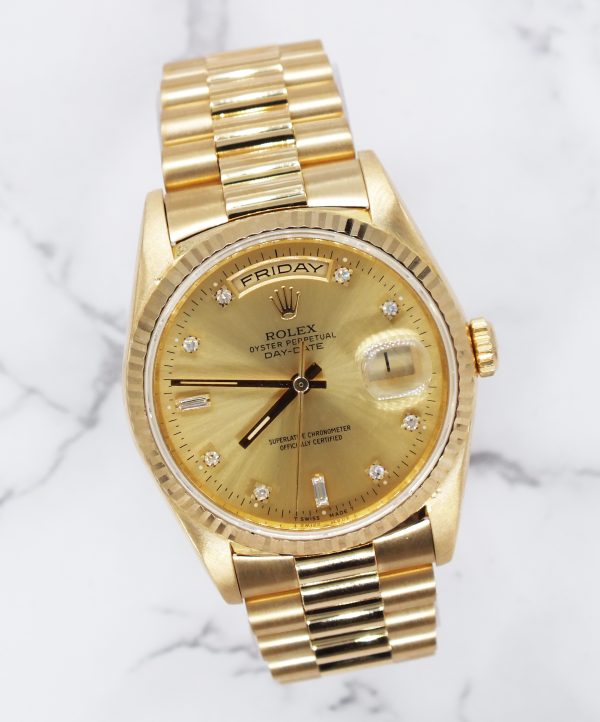 Rolex Day Date with Factory Champagne Diamond Dial - Box and Papers. - Image 5
