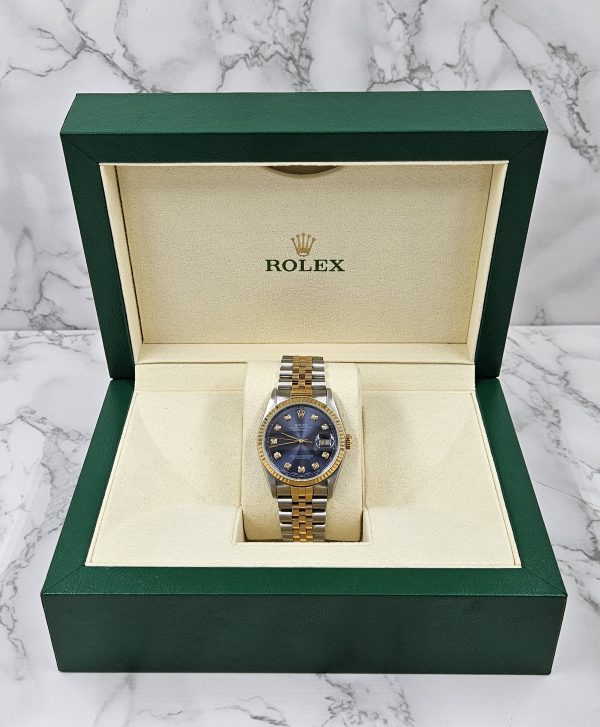 Mens Rolex Datejust in Steel & Gold with Blue Diamond Dial - Box / Papers. - Image 6