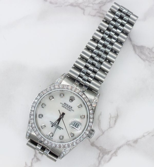 Gents Rolex Datejust 36mm with White MOP Diamond Dial, Diamond Bezel & Shoulders - Image 7