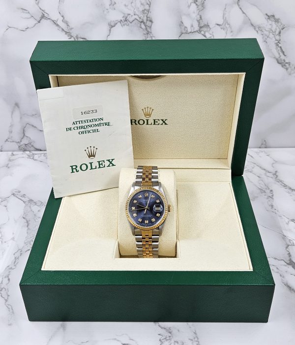 Mens Rolex Datejust in Steel & Gold with Blue Diamond Dial - Box / Papers. - Image 7