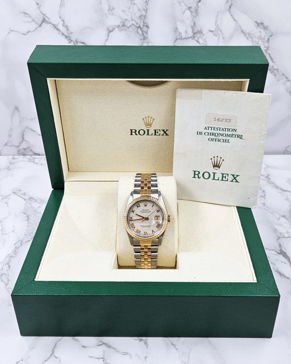 Mens Rolex Oyster Perpetual Datejust - Factory Pyramid Dial - Box / Papers. - Image 8