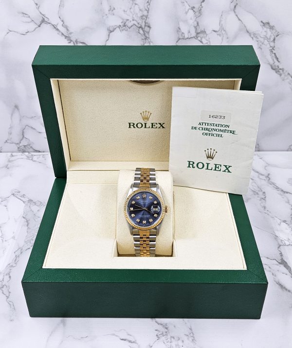 Mens Rolex Datejust in Steel & Gold with Blue Diamond Dial - Box / Papers. - Image 8
