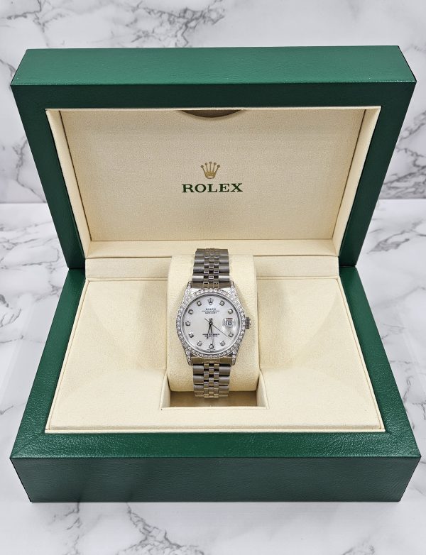 Gents Rolex Datejust 36mm with White MOP Diamond Dial, Diamond Bezel & Shoulders - Image 10